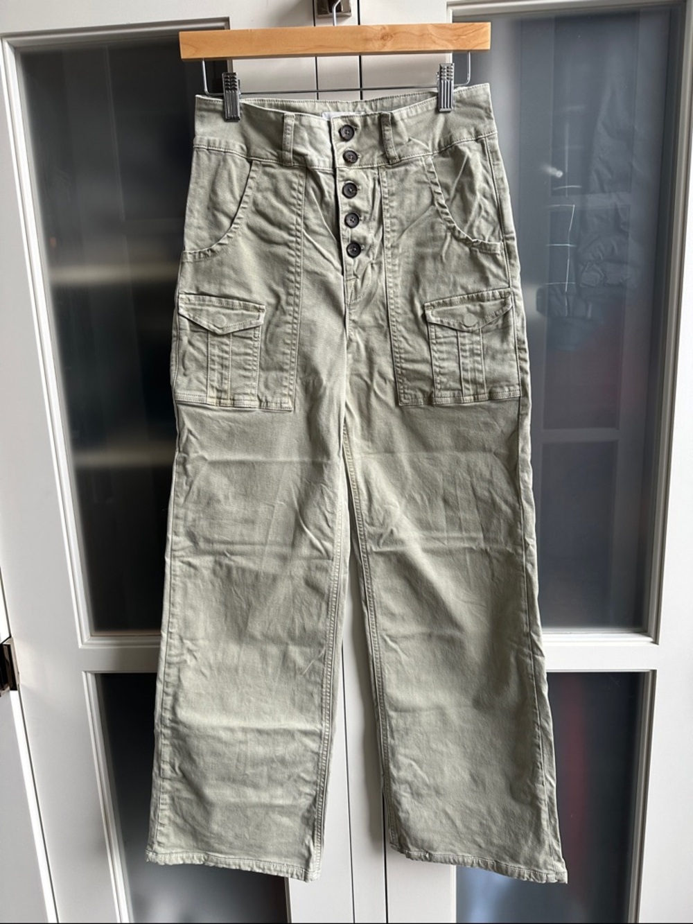 Frame Denim Olive Green Wide Leg Cargo Jeans